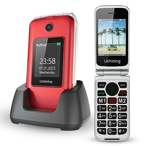 Tosaju Seniorenhandy Klapphandy ohne Vertrag Großtasten Handy für Senioren mit Ladestation Notruftaste Dual-SIM 1200 mAh Akku Lange Standby-Zeit 2,8 und 1,77 Zoll Doppel Farbdisplay