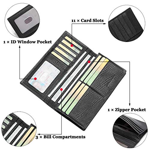 Men's Genuine Leather Multi-Card Long Bifold Wallet For Checkbook Black3