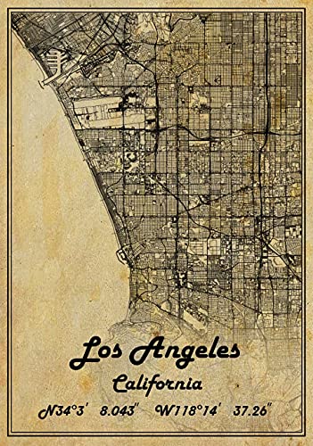 Kaisrlse Los Angeles California Usa Vintage Map Poster Los Angeles California Usa Map Art Los Angeles California Usa City Road Map Poster Vintage Gift Map 9X11 Inch #TOP17
