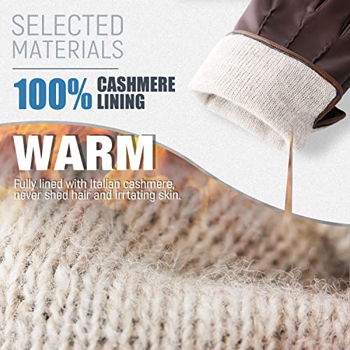 Image of Winter Leather Gloves for Men,Touchscreen Snow Driving Gloves with Cashmere Lining for Motorcycle Driving Riding