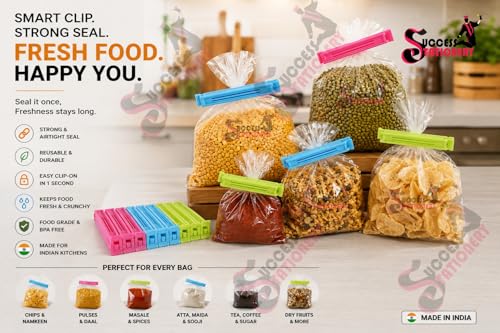Image of Success Stationery 18 Pcs X 1 18 Pcs Kitchen Storage Clips for Packet Sealing Reusable Vacuum Sealer for Plastic Pouch Food Packet Sealer Clip Multipurpose Snack Bag Food Clips Multicolor Set