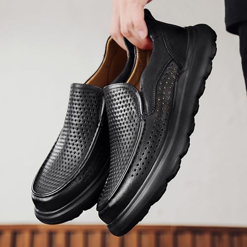 Men's Leather Platform Loafers Fashion Round Toe Breathable Hollow Casual Walking Shoes Comfortable Non-Slip Slip-on Driving Loafers4