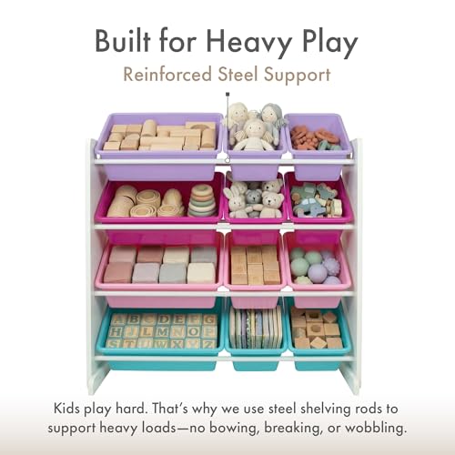 Image of Humble Crew Toy Storage Organizer with 12 Removable Storage Bins for Kids Playroom, 4-Tier Toddler Toy Organization, White /Pink /Purple /Turquoise