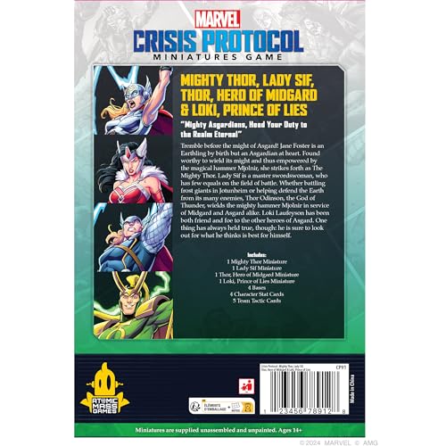 Atomic Mass Games Marvel: Crisis Protocol Mighty Thor, Lady SIF, Thor, Hero of Midgard, and Loki, Prince of Lies Character Pack, Tabletop Superhero Game, Ages 14+, 2 Players, 90 Min Playtime, Made