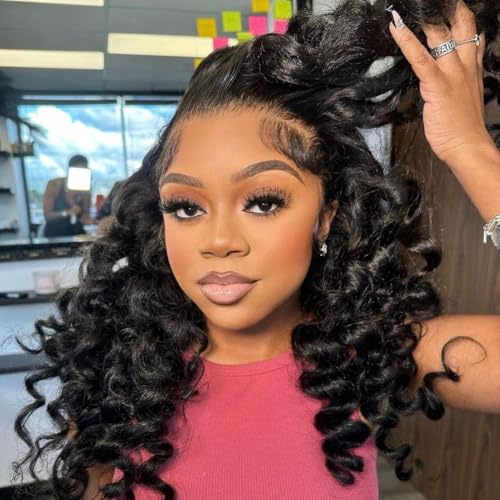 Real SKINLIKE HD Lace Wig 13x6 Full Frontal HD Lace Front Wigs Human Hair Pre Plucked 180% Density 0.10mm Ultra-thin Invisible-Lace Deep Loose Wave Curly Wigs For Women Raw Indian Hair 18inch