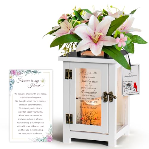 HN HAIINAA Memorial Lantern Sympathy Gift Bereavement Gift Idea with Sympathy Lily Flowers for Loss...