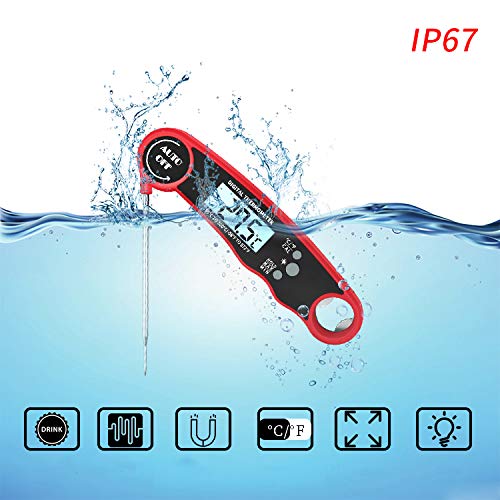 review Meat Thermometer, Digital Read in time, with Backlight and Calibration Function, with Magnet and Corkscrew, IP67 Super Waterproof. for Kitchen/Outdoor Cooking, Steak/Barbecue.