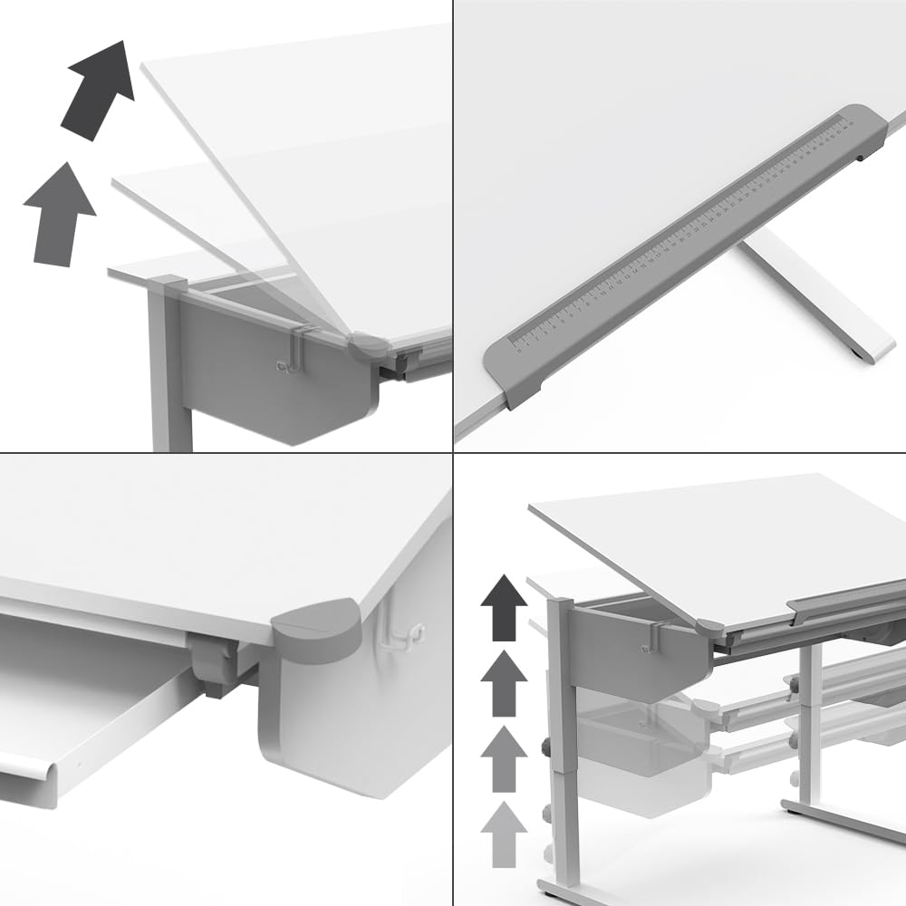 Vicco Kinderschreibtisch Arc, Weiß, 108 x 68 cm höhenverstellbar, für ergonomisches Arbeiten und anpassbare Sitzposition