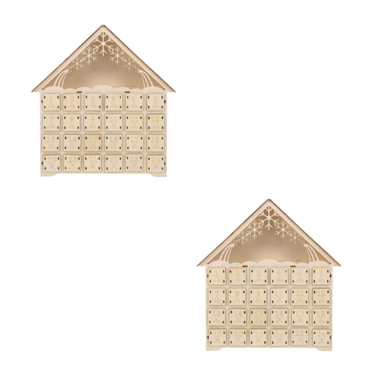 Toyvian 2 Pezzi 24 Cassetti Calendario Avvento Natalizio in Legno, con Led