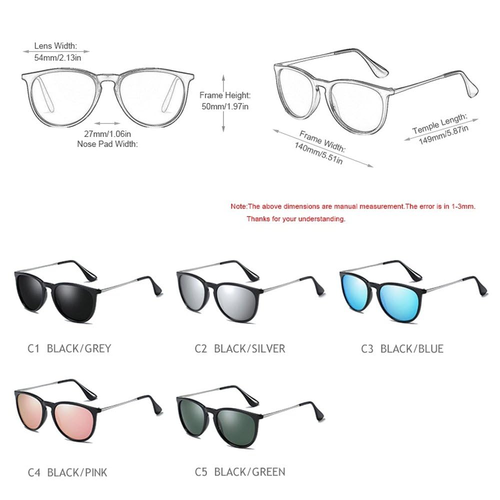 Occhiali da sole classici rotondi polarizzati per uomo e donna, alla moda, ideali per la guida, stile vintage, neri e rosa, perfetti per i viaggi, con protezione UV400.