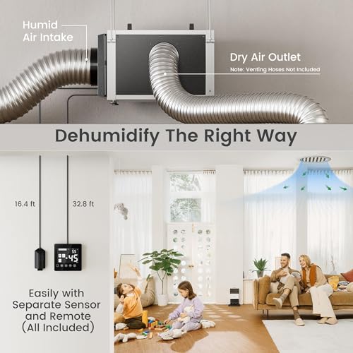Image of Waykar 158 Pints Crawl Space Dehumidifier with Remote Control and Pump, Dual Duct HVAC Commercial Whole-House Dehumidifier for Basement, Industry Water Damage Unit - 5-Year Quality Coverage