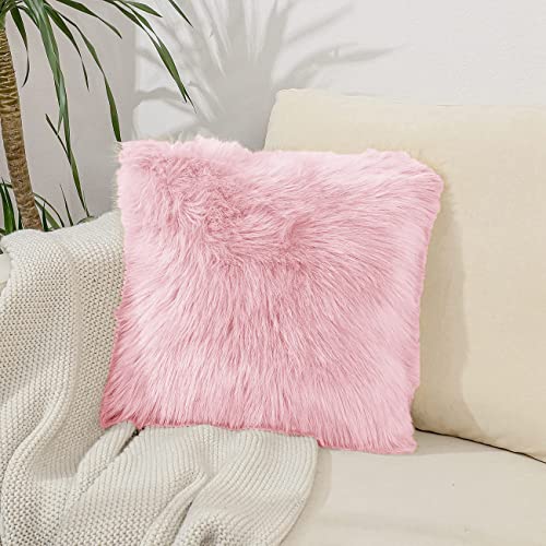 Image of Fur Cushion 200 TC Pillow Cover For Set Of 2 Pillow - 13X13 Inches (Baby Pink)