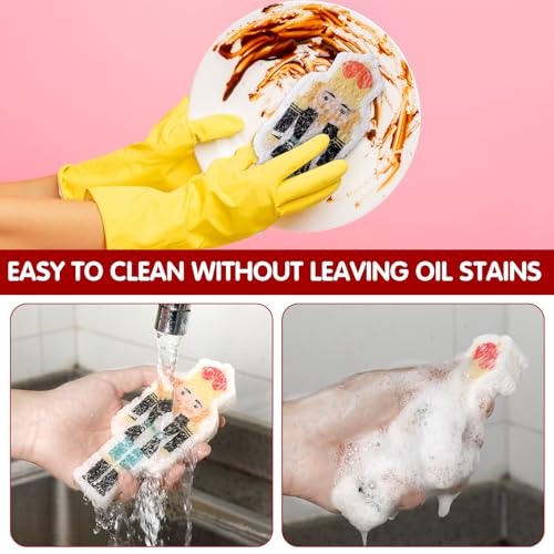 Image of Layhit 12 Pcs Christmas Dish Sponges Cute Kitchen Non Scratch Scrub Sink Sponges Wood Pulp Reusable Household Cleaning Cloth for Kitchen Dishes Furniture(Nutcracker)