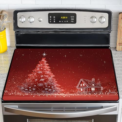 Image of Christmas Stove Top Cover for Electric Stove, Heat Resistant Glass Stove Top Cover, Stovetop Protector and Kitchen Decor, Dish Drying Mats Cover for Ceramic or Washer Top, 28.5x20.5 Inch