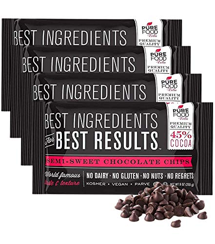 Barry Callebaut Chocolate Chips | All Natural | Certified Kosher | Gluten-Free, Dairy-Free, Nut-Free | Vegan | 9 oz bag (Semi Sweet Chocolate Chips, 4 Packs)
