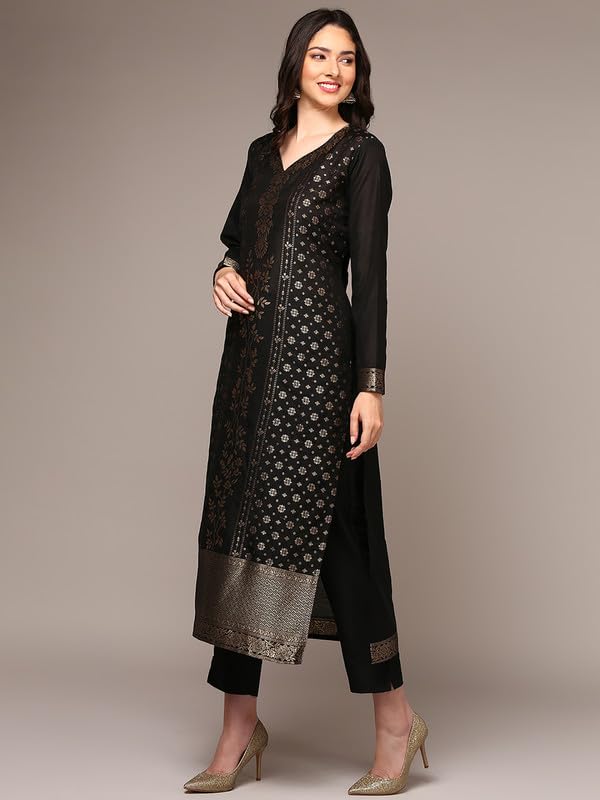 Image of Vaamsi Women's Chanderi Ethnic Motifs Woven Design Straight Kurta Pant With Dupatta With Cotton Inner