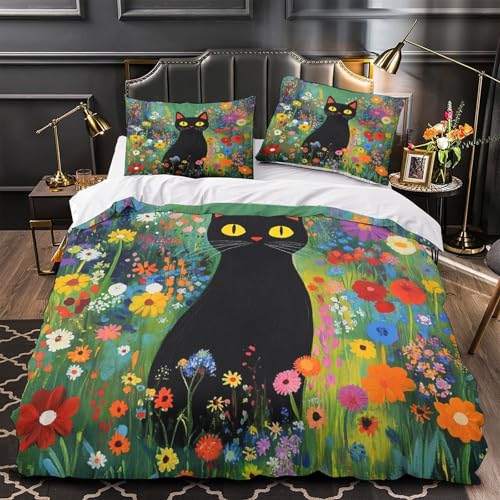 Parure de lit microfibre avec fermeture éclair art chat noir - 2