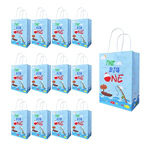 LetDec O Fish Ally One Candy Treat Bags The Big One Party Present Bags with Handles Gone Fishing Favor Bags for Ofishally 1/Litt