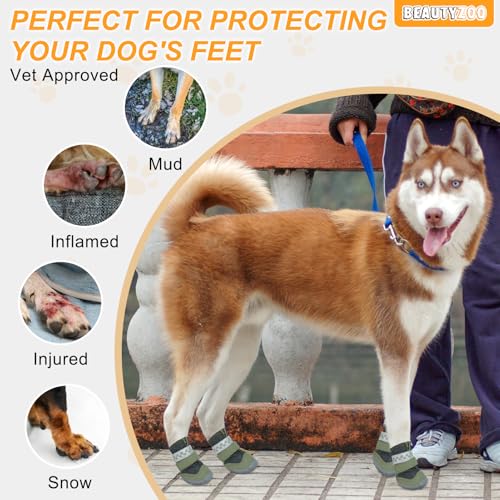 BEAUTYZOO Sapatos respiráveis para cães grandes e médios - pacote com 4 protetores de patas antiderr