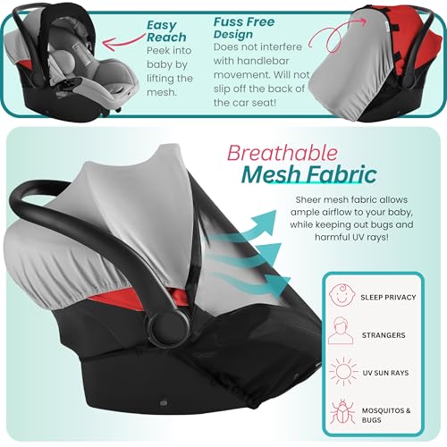Image of Car Seat Cover Baby - Infant Newborn Carseat Cover for Summer - Doona Car Seat Cover - Mosquito Net for Car Seat - Breathable Sunshade Extension Canopy Bug Protector
