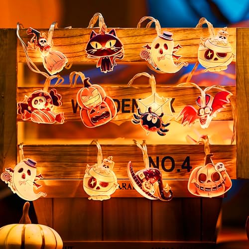 Probuk Guirnalda de Luces LED de Halloween de 3 m 20, Luz Blanca Cálida, Funciona con Pilas, Decoración Interior y Exterior para Fiesta, Dormitorio, Casa, Ambientes Espeluznantes