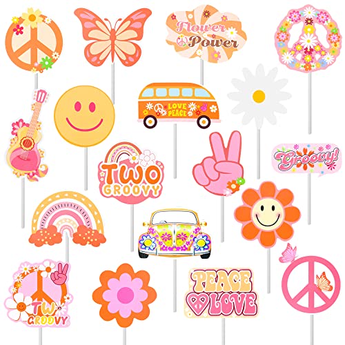 36pcs Two Groovy Party Cupcake Toppers Two Groovy Hippie Party Decorations for Grils' 2nd Birthday Party 60s 70s Theme Boho Hippie Supplies