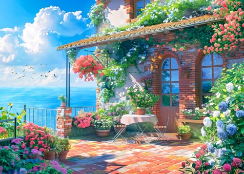 CHengQiSM 1000ピース ジグソーパズル オーシャンビュー 春 パズル 1000 風景 大人 景色 オーシャンビューハウス 春 海 レジャー ゆったり おしゃれ インテリア プレゼント(70×50cm)