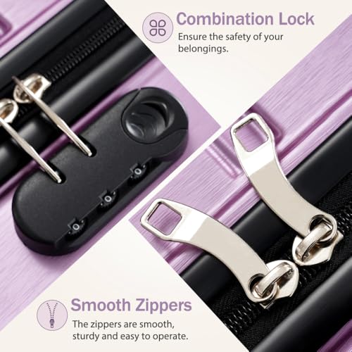 Hardshell Luggage Set 3 Piece, Durable ABS+PC Travel Suitcase with Spinner Wheels (20/24/28 Inch) (Purple)4