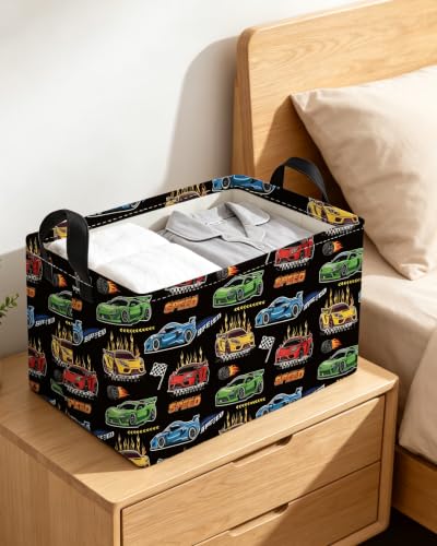 Image of Essme Rectangular Kids Baskets,Car Storage Box,Cute Basket for Kids with Handles for Room Decor, Book Bins,Shelf Basket.(Balck car
