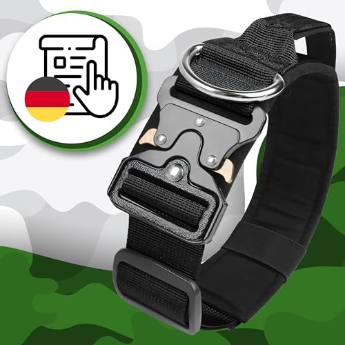 Retoo Taktisches Hundehalsband Für Große Hunde 45–65 cm, Verstellbar, 45 mm Breit, Mit Metallschnalle & Zuggriff, Reißfestes Gurtband, XL Quick Release