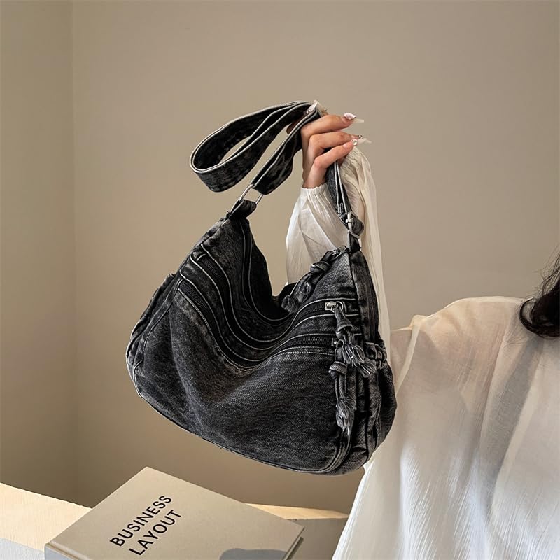 Image of Denim Shoulder Bag Canvas Messenger Bag for Women Men Tote Bag Casual Retro Aesthetic Crossbody Bag Handbag