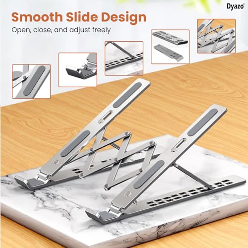 Image of Dyazo 10 Angle Aluminum Laptop Stand Portable & Fully Foldable Raiser Compatible for Lenovo, Dell, MacBook & All Other Notebooks 10 inch-15 .6 Inch (Silver)