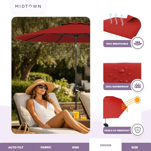 Image of Midtown Umbrellas Lean - 9 Ft Patio Umbrella, Red Canopy