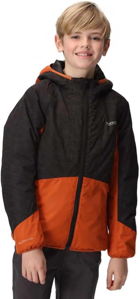 Regatta Childrens/Kids Volcanics VII Reflective Waterproof Jacket (7-8 Years) (Black/Burnt Copper)