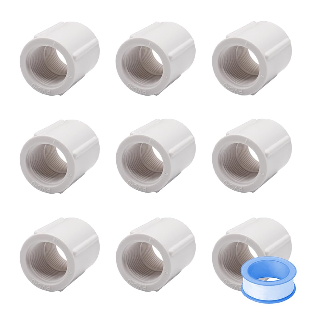 Photo 1 of 9PCS 1 Inch Double Female Threaded White PVC Adapter Fittings Female to Female Thread Coupling Pipe Fitting Connector for Garden Works HE025-1 1inch 9pcs