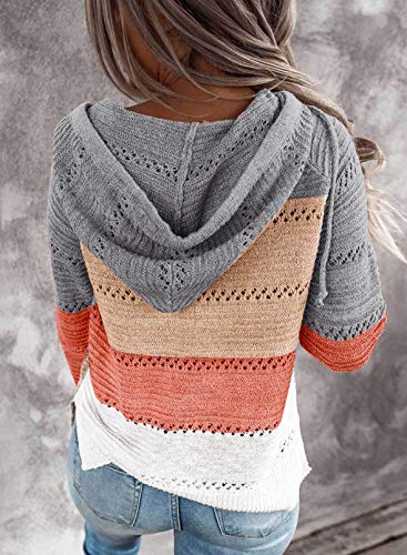 Blencot Women's Fall Hoodies Color Block Pullover Sweaters Warm Casual Loose Knitted Hooded Sweatshirts Tops Clothing Gray Xxl #TOP2