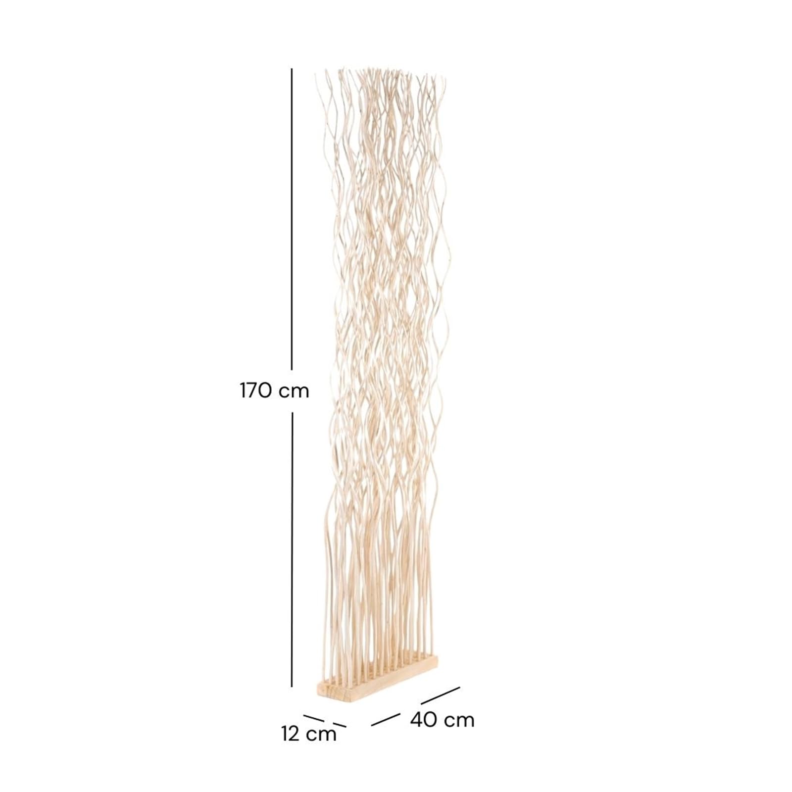 DESIGN DELIGHTS Paravent en osier ondulé - 170 x 44 cm (H x l) - Paravent de branches de saule, séparateur d'espace, cloison de séparation - Couleur : blanchi