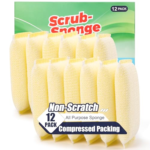 All-Purpose Non Scratch SpongesSponges Kitchen for Washing and Cleaning Dishes Non-Stick Cookware Premium Scrub and ScrubbersCleaning of Kitchen Bathroom and Household 12Pad