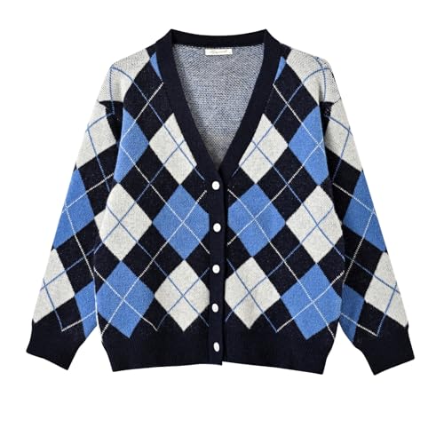 Image of Women's Long Sleeve Cardigan Sweater,Cute Y2K Top Knit Colorful Patterned V Neck Button Outwear S~XL