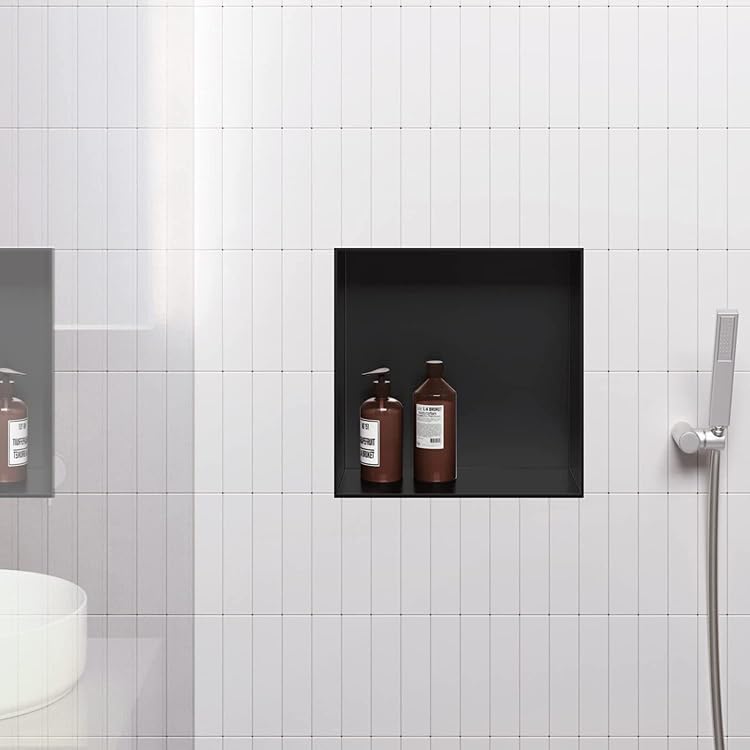 防水シャワーニッチ、ステンレススチール壁凹部、ウェットルーム ベッドルーム バスルーム リビングルーム 収納棚、ホームインプルーブメ シャワーニッチ 、タイルなし埋め込み式ステンレススチール製壁ニッチ、ゴミ箱付き、バスルーム収納用二層式縦型棚インサート ... シャワーニッチ、ステンレススチールシャワーニッチバスルームシームレスウォールニッチステンレススチールシャワーニッチ防水モダン省スペー