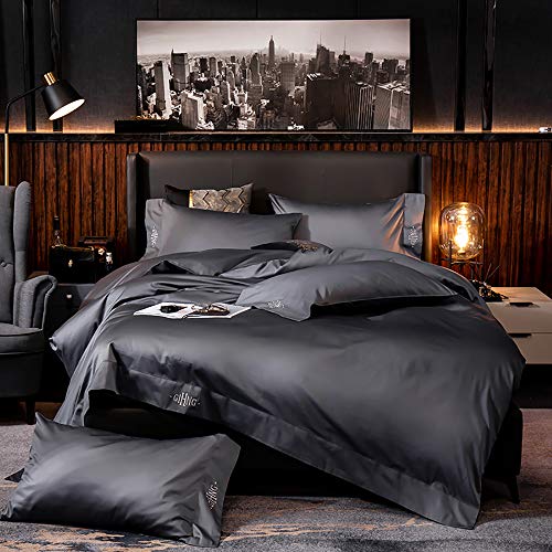 Parure de lit grise double 220 x 240 cm avec housse de couette king size en coton
