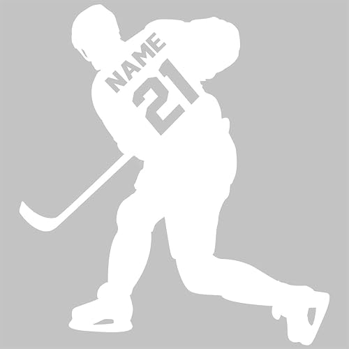 VWAQ - Adhesivo decorativo para pared con diseño de jugador de hockey, personalizable, para habitación de niños, CS23 (blanco, 19.5 pulgadas de alto