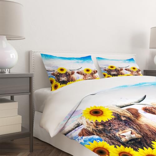 Housse de couette 240 x 260 vache imprimée avec 2 taies d'oreiller