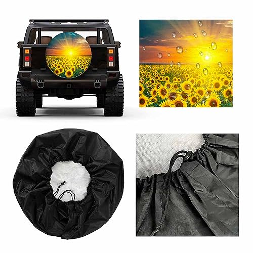 Image of Sunflowers Field Spare Tire Cover Sunrise Golden Yellow Sunflower Sunlight Bright Cloudy Weatherproof Universal Wheel Protectors Camper Tire Covers for Trailer Rv Travel(17 inch)