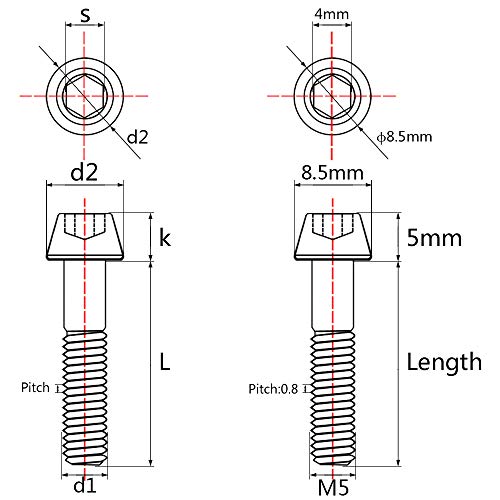 Image of Titanium Ti Bolt M5x9 16 18 20 25 30 35 40 45 50 55 60mm Tapered Head Screws Pack of 4 (M5x50mm, Burnt Blue)