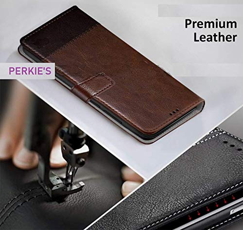 Image of Perkie Handmade Zorro Series Faux Leather Wallet Flip Case Kick Stand Magnetic Closure Flip Cover for Motorola Moto G54 5G (Brown with Coffee)