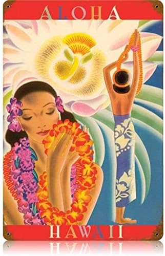 Letrero de metal vintage de Aloha Hawaii Beauty Girl para el hogar, bar, cocina, restaurante, pared, 12 x 8 pulgadas