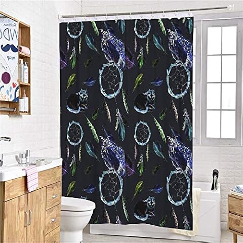 Treer Cortina de Ducha Tejido de Poliéster Impermeable, Atrapasueños Impresión 3D Anti-Molde Baño Ducha Cortinas Cover
