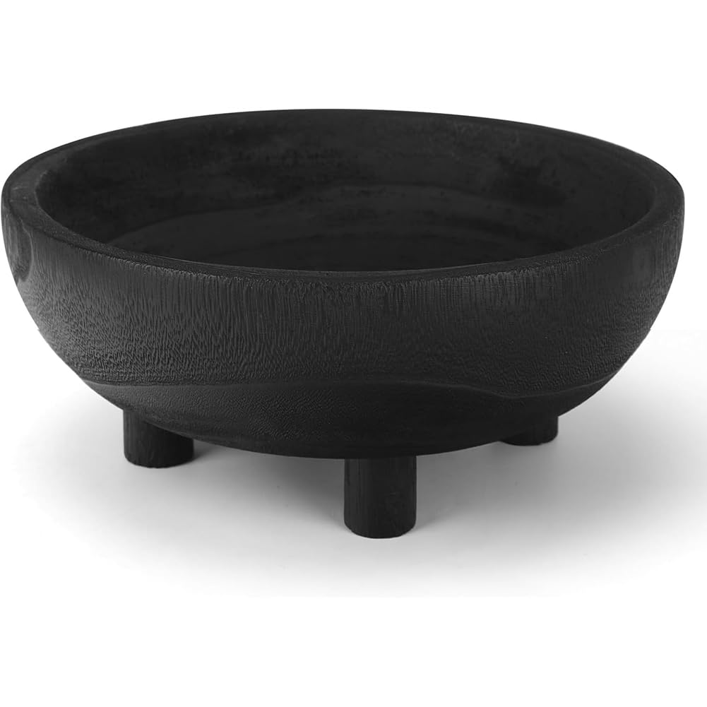 CTRLZS Large 11" Wooden Decorative Bowl, for Kitchen Counter Wood Fruit Bowl Key Bowl for Entryway Table Decoration Black