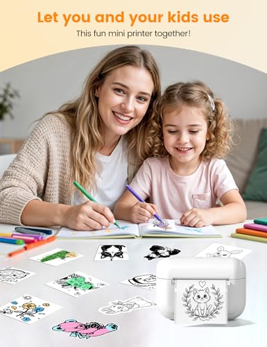 Image of Mini Printer with 3 Sticker Paper Rolls, Q02E Mini Printer for Smartphone